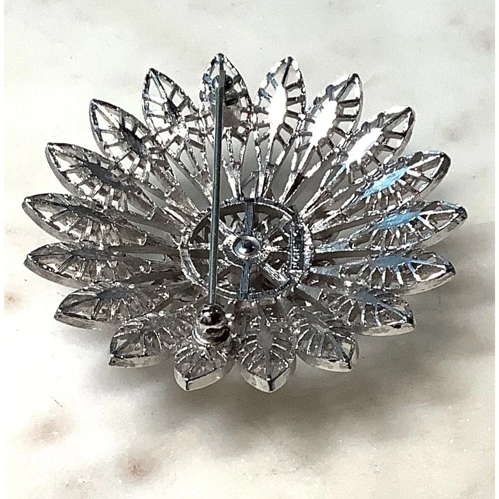 Vintage Monet Brooch Domed Filigree Silver Tone Signed Pin Retro Jewelry